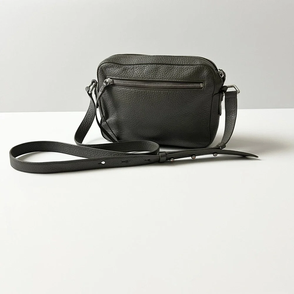 AllSaints Captain Crossbody Bag 100% Cow Leather Grey Small Adjustable Strap
